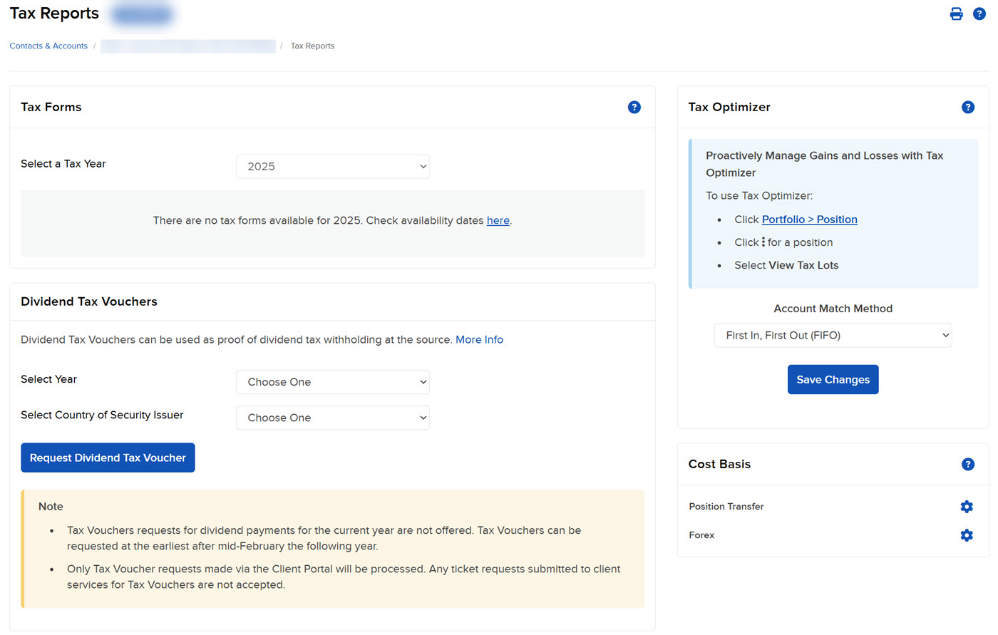 The contact tax documents panel in portal. 